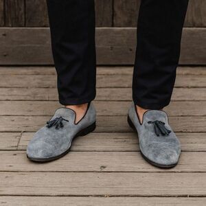 John Varvatos Gray Leather Tassel Slip On Loafer Shoes   Mens Size 13